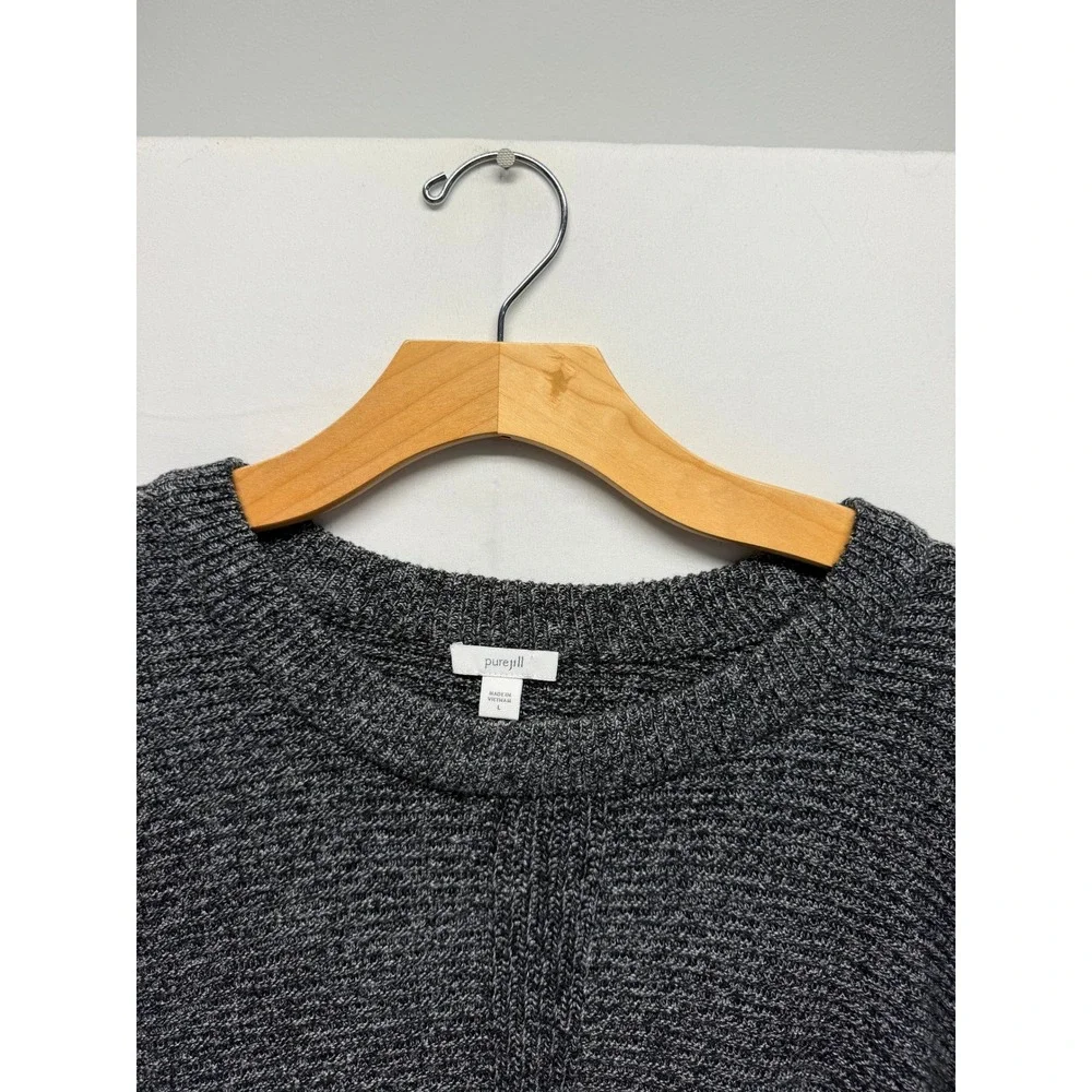 Pure Jill Gray Marled Cotton Blend Textured Knit Crew Neck Sweater Womens Large